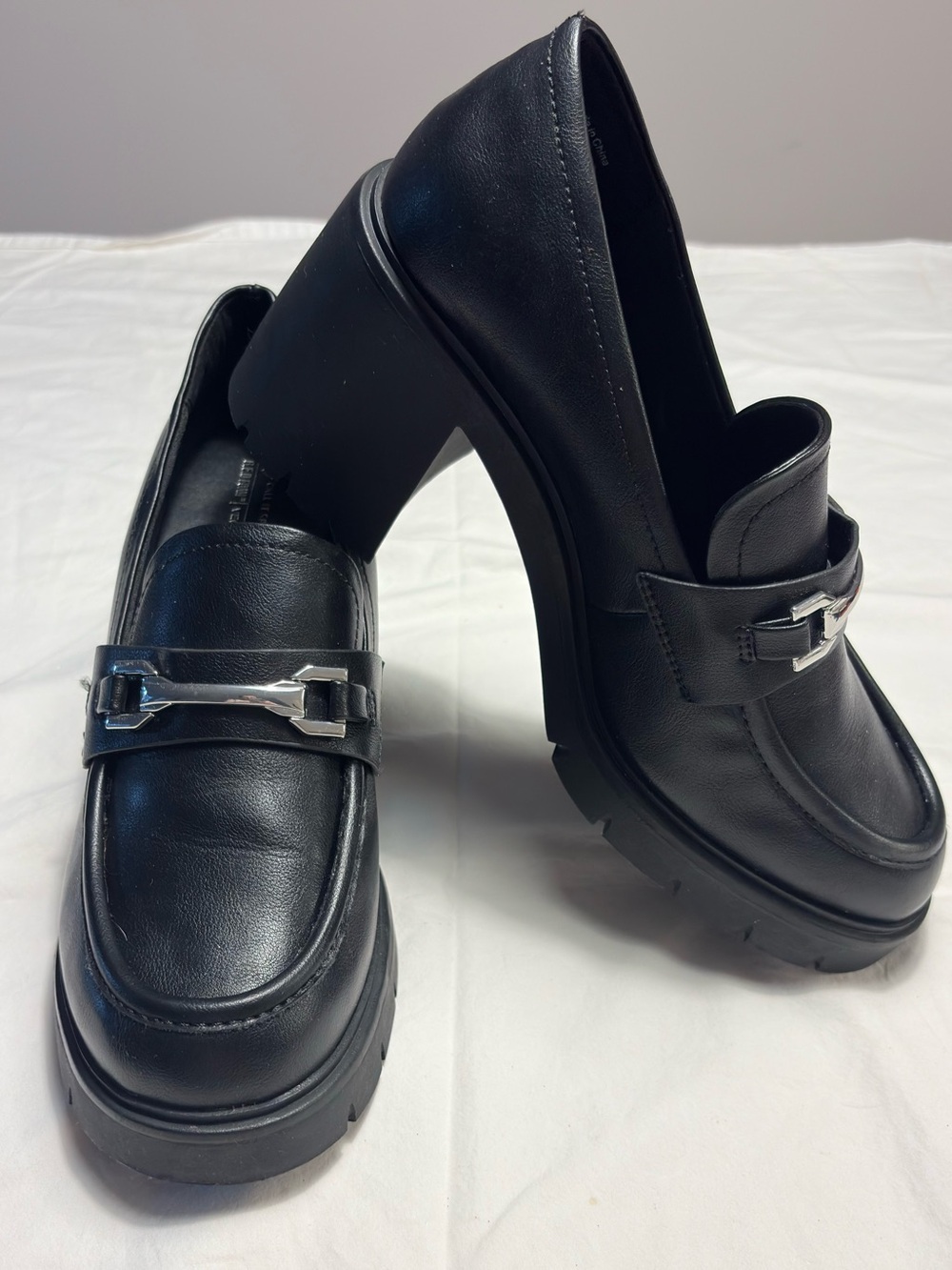 Call It Spring Black Vegan Leather Chunky Bit Loafers | Size US 10 / EU 41